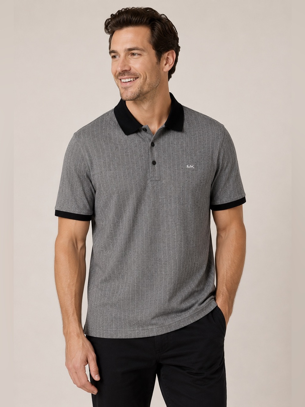Michael Kors Grey Polo with Black Collar and Trim